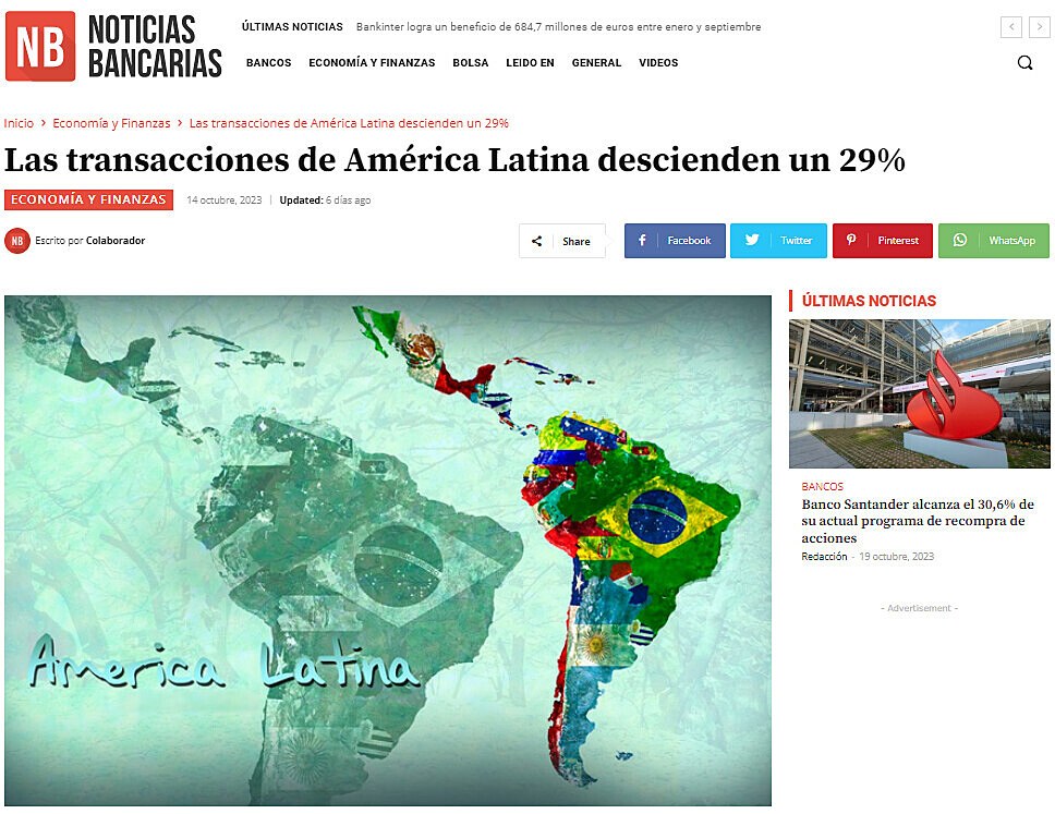 Las transacciones de Amrica Latina descienden un 29%